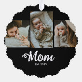 Mom Established Modern Bold Script Black 3 Photo Ornament Kaart (Achterkant)