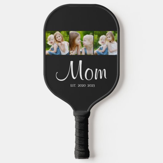 Mom Established Modern Bold Script Black 3 Photo Pickleball Paddle (Voorkant)