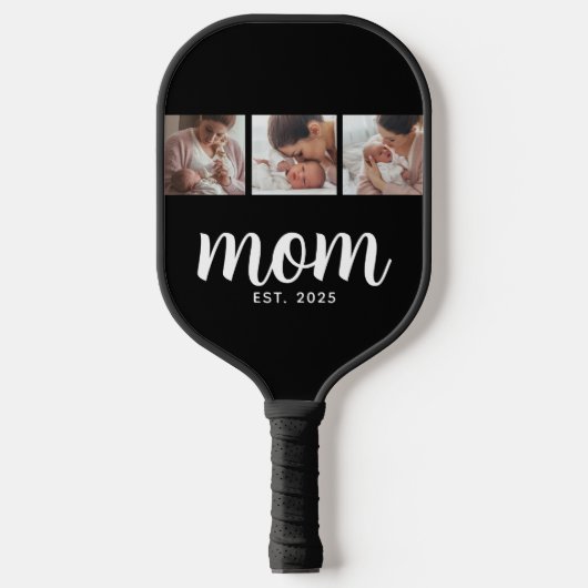 Mom Established Modern Bold Script Black 3 Photo Pickleball Paddle (Voorkant)