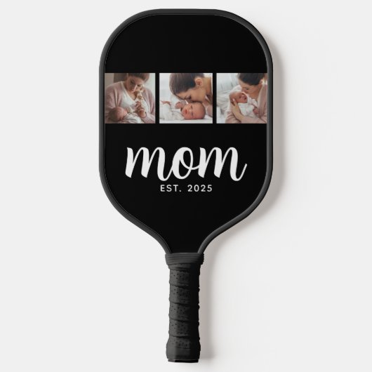 Mom Established Modern Bold Script Black 3 Photo Pickleball Paddle (Achterkant)