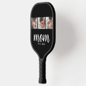 Mom Established Modern Bold Script Black 3 Photo Pickleball Paddle (Links)