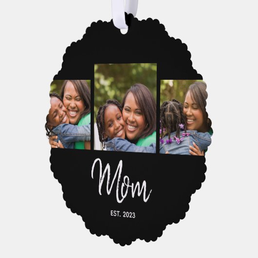 Mom Established Modern Script Black 3 Photo  Ornament Kaart (Links)