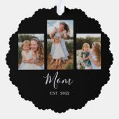 Mom Established Modern Script Black 3 Photo Ornament Kaart (Achterkant)