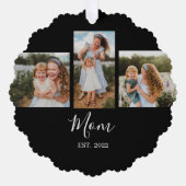 Mom Established Modern Script Black 3 Photo Ornament Kaart (Voorkant)