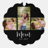 Mom Established Modern Script Black 3 Photo Ornament Kaart (Achterkant)