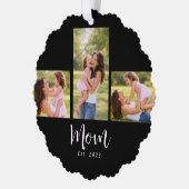 Mom Established Modern Script Black 3 Photo Ornament Kaart (Links)