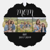 Mom Established Modern Script Black 3 Photo Ornament Kaart (Voorkant)