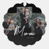 Mom Established Modern Script Black 3 Photo Ornament Kaart (Achterkant)