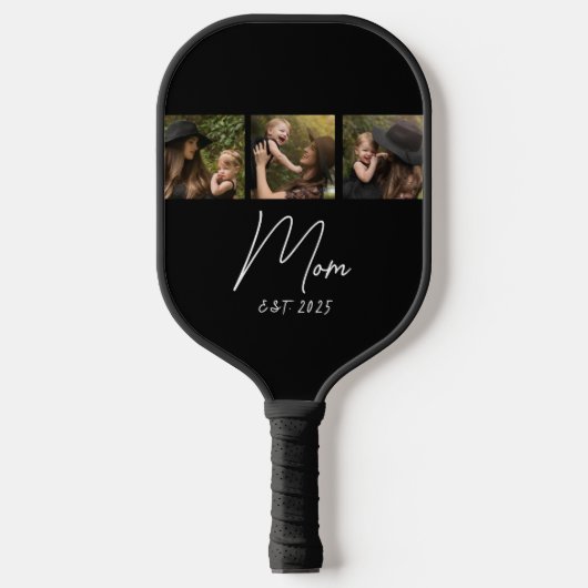 Mom Established Modern Script Black 3 Photo Pickleball Paddle (Voorkant)