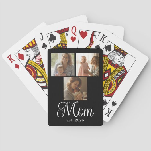 Mom Established Modern Script Black 3 Photo Pokerkaarten (Achterkant)