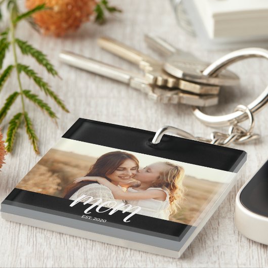 Mom Established Modern Script Photo Keychain