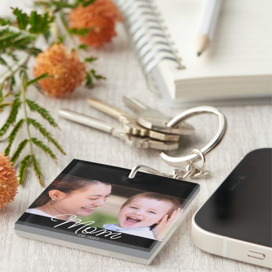 Mom Established Modern Script Photo Sleutelhanger (Voorkant Rechts)