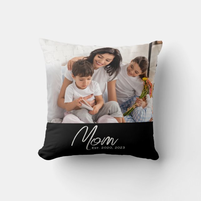 Mom Established Modern Script Photo Throw Pillow Kussen (Voorkant)