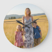 Mom Established Modern White Script Photo Grote Klok (Voorkant)