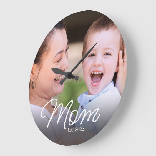 Mom Established Modern White Script Photo Grote Klok (Hoek)