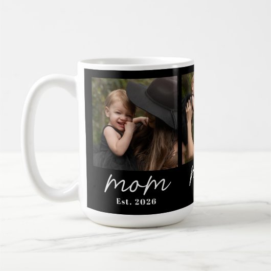 Mom Established Script Black 3 Photo Coffee Mug (Gauche)