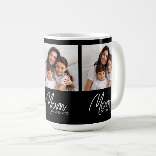 Mom Established Script Black 3 Photo Coffee Mug (Devant droit)