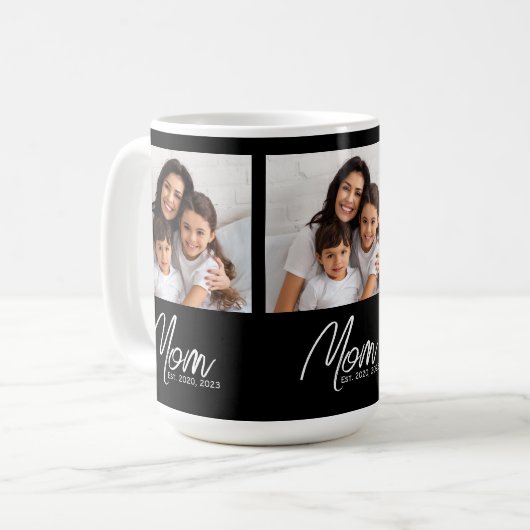 Mom Established Script Black 3 Photo Coffee Mug (Devant gauche)