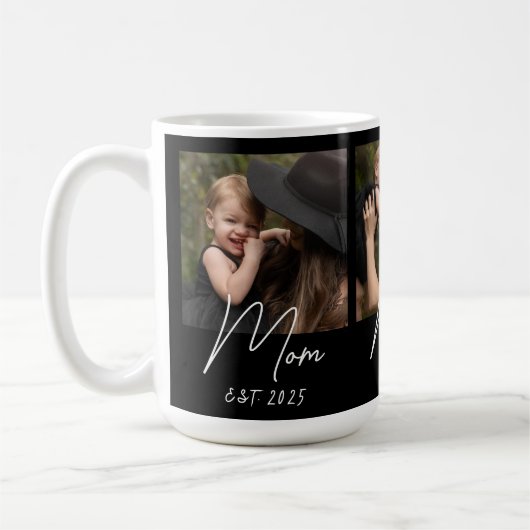 Mom Established Script Black 3 Photo  Coffee Mug (Gauche)