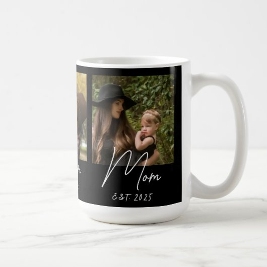 Mom Established Script Black 3 Photo Coffee Mug (Droite)