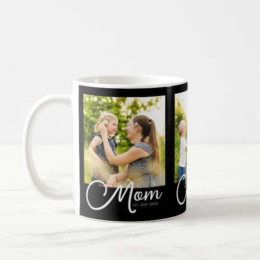 Mom Established Script Black 3 Photo Coffee Mug (Gauche)