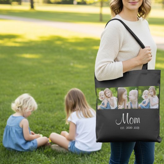 Mom Established Script Black 3 Photo Draagtas