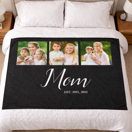 Mom Established Script Black 3 Photo  Fleece Deken