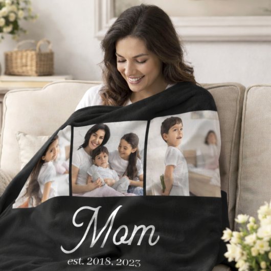 Mom Established Script Black 3 Photo Fleece Deken