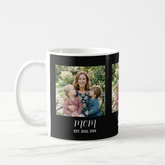 Mom Established Script Black 3 Photo Mug (Gauche)