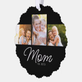 Mom Established Script Black 3 Photo Ornament Kaart (Links)