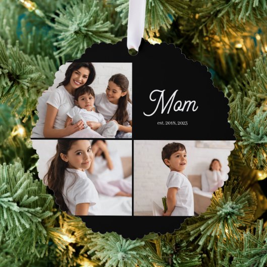 Mom Established Script Black 3 Photo Ornament Kaart (Insitu (Drie))