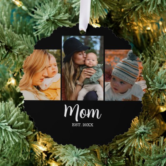 Mom Established Script Black 3 Photo Ornament Kaart (Insitu (Drie))