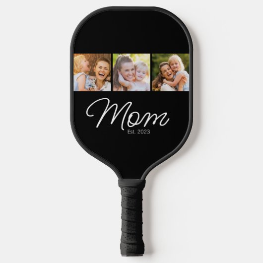 Mom Established Script Black 3 Photo Pickleball Paddle (Voorkant)