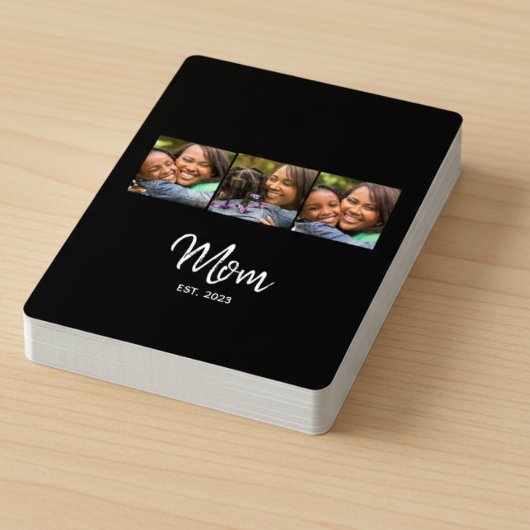 Mom Established Script Black 3 Photo Pokerkaarten