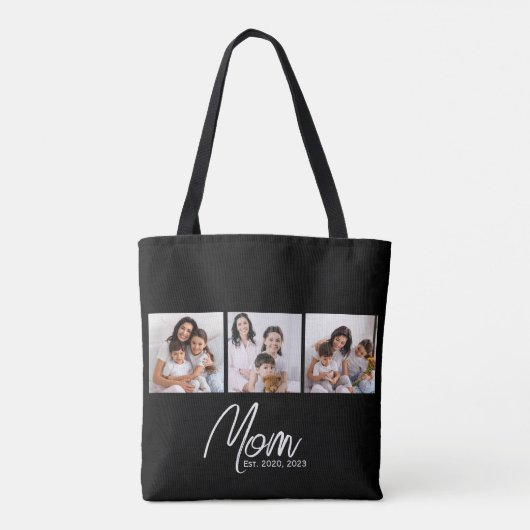 Mom Established Script Black 3 Photo Tote Bag (Achterkant)