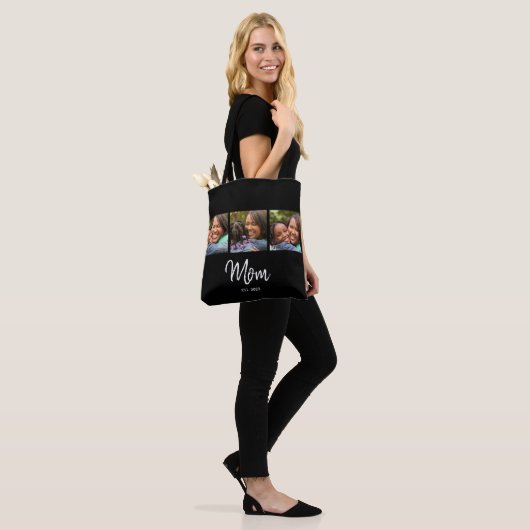 Mom Established Script Black 3 Photo Tote Bag (Op model)