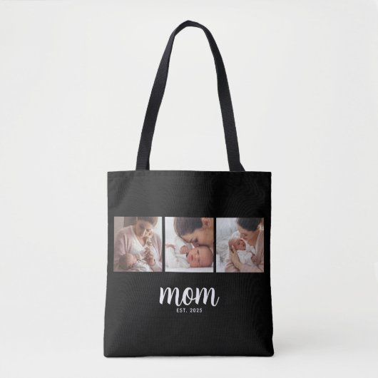 Mom Established Script Black 3 Photo Tote Bag (Voorkant)