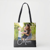 Mom Established Script Black Photo Tote Bag (Devant)