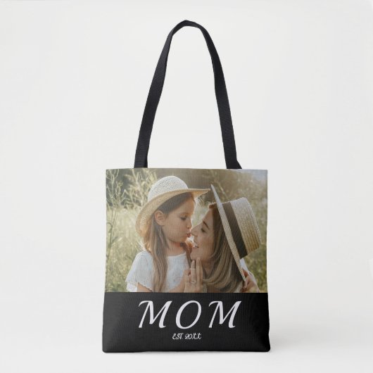 Mom Established Script Black Photo  Tote Bag (Devant)