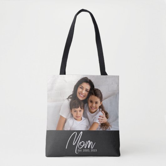 Mom Established Script Black Photo Tote Bag (Devant)