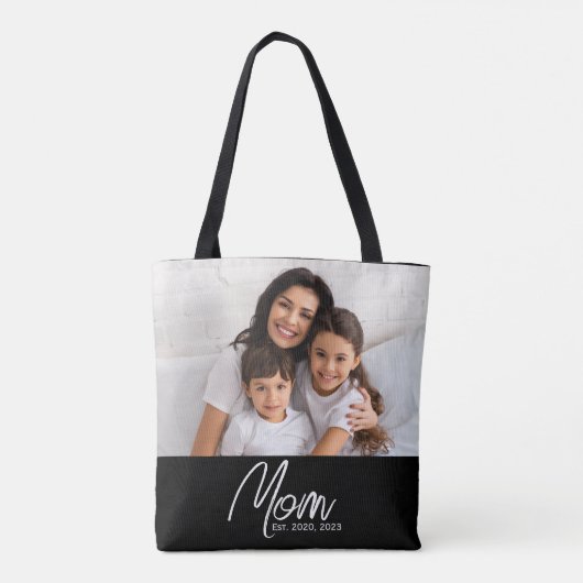Mom Established Script Black Photo Tote Bag (Achterkant)