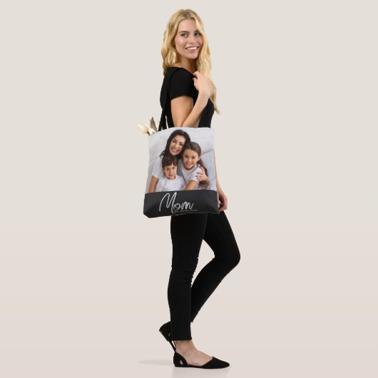 Mom Established Script Black Photo Tote Bag (Op model)