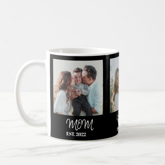 Mom Established, White Script, 3-Photo Coffee Mug (Gauche)