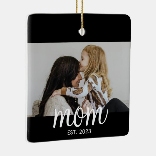 Mom Established White Script Photo Keramisch Ornament (Rechts)