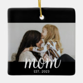 Mom Established White Script Photo Keramisch Ornament (Voorkant)