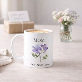 Mom February Birth Flower with Kids Names Koffiemok