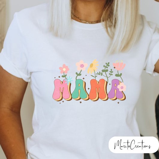 Mom floral t-shirt with retro typography.
