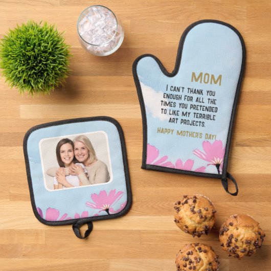 Mom Funny Quote Bloemen Bloemen Bloemen Moederdag  Ovenwant & Pannenlap Set (Top down)