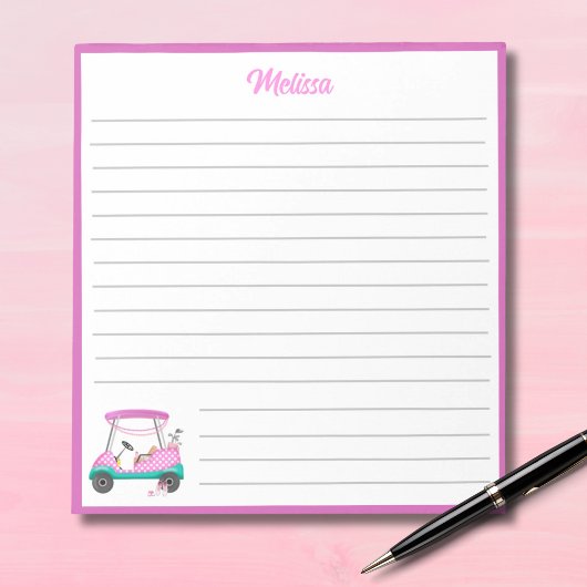 Mom Golfer Roze Polka Dot Cart Naam Notitieblok
