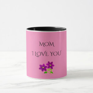 'MOM' IK HOU VAN paarse bloemen met twee mok. Mok
